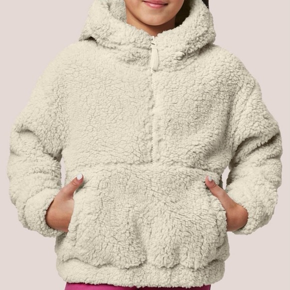 Mondetta Other - Mondetta Girls' Long Sleeve‎ Sherpa Half-Zip Hooded Pullover, Beige
